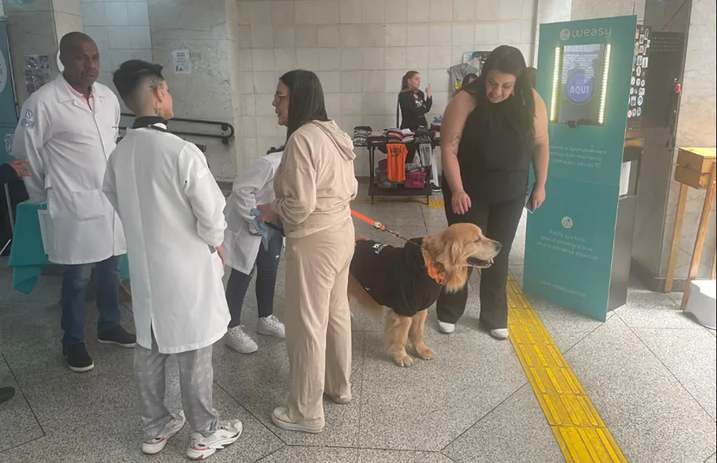 Alunos de Medicina Veterinária da Campos Salles atendendo pets no evento Outubro Rosa PET em São Paulo